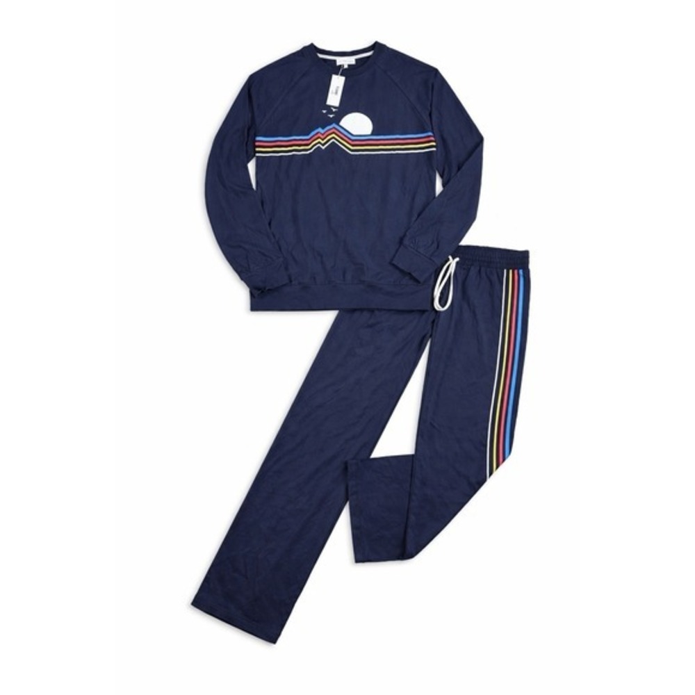 NWOT Pj Salvage‎ Pajama Set Navy Stripes Size XS Casual Wide leg Cozy Comfort